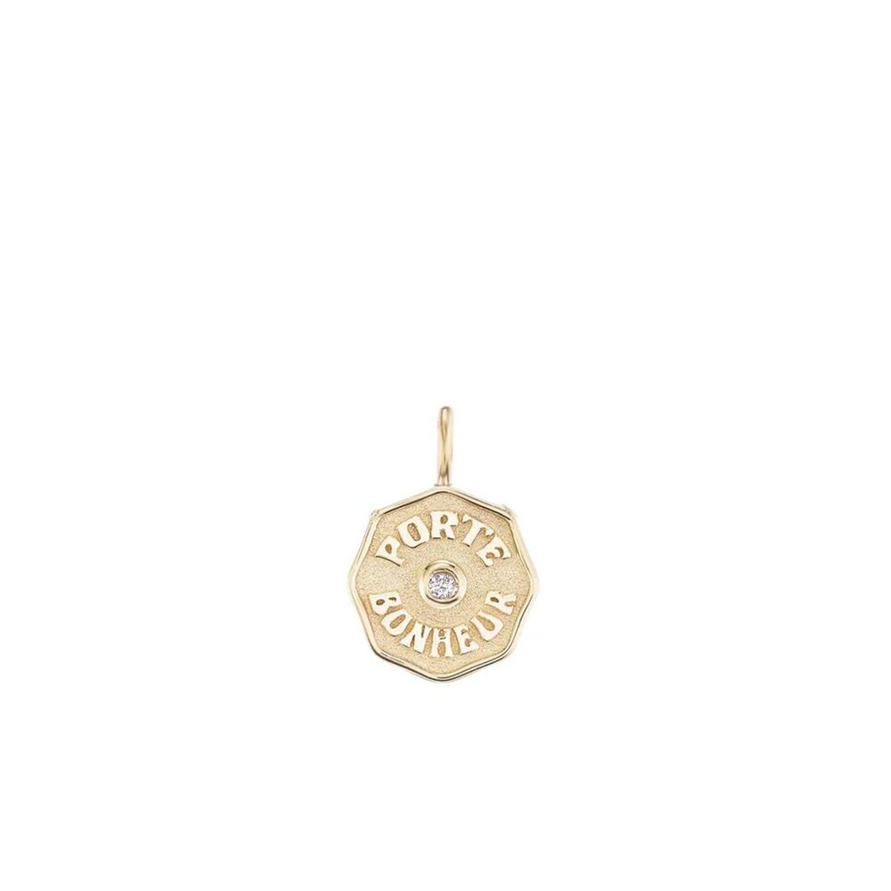 NEW Marlo Laz Wee PB Charm White Diamond 14K Gold Porte Bonheur Charm Pendant